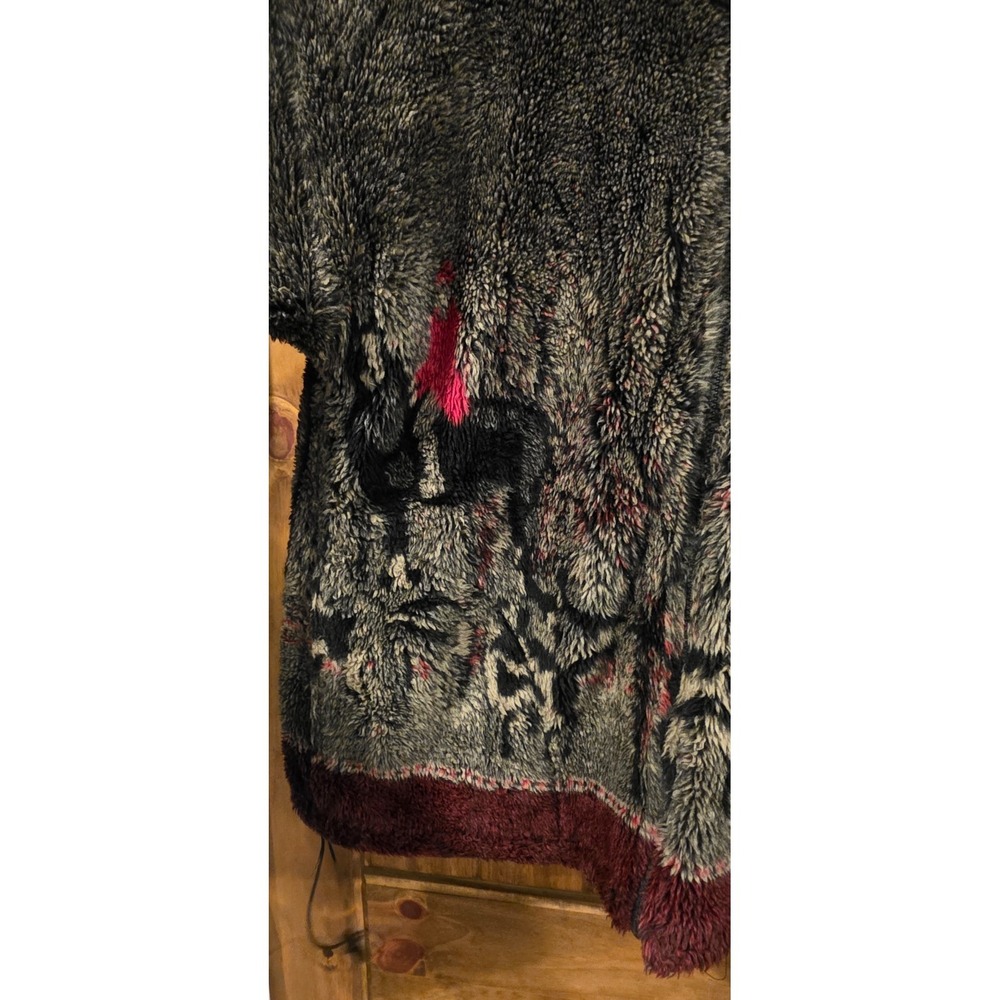 Mazmania Vtg Fleece Sweater Jacket Womens‎ S Black Horseback Hunters Dogs Woods - Picture 7 of 9